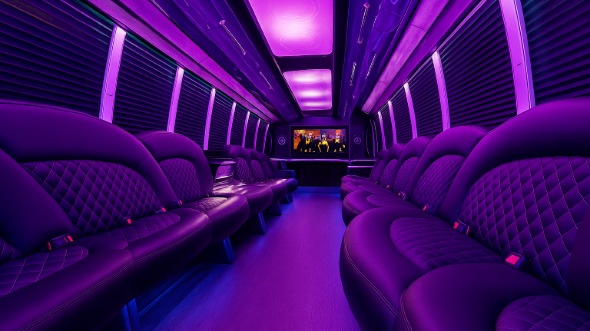 Interior of Charter Bus Company Buffalo Grove's Party Bus in Buffalo Grove