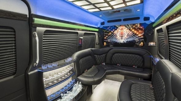 Interior of Charter Bus Company Buffalo Grove's Sprinter Limo in Buffalo Grove